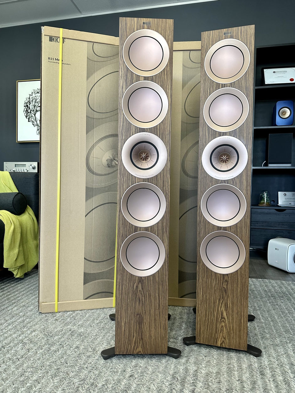 KEF R11 Meta Floorstanding Speakers Walnut Timber Finish