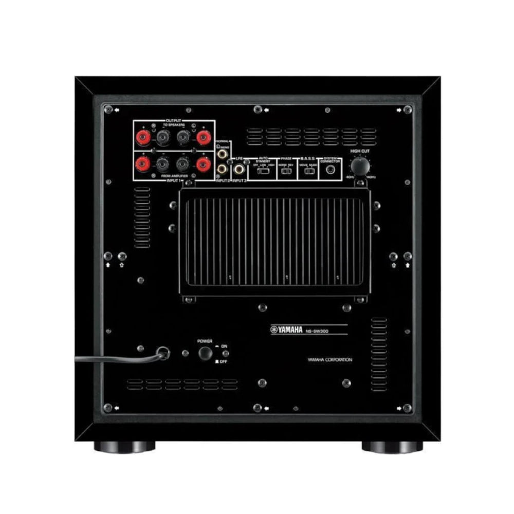 Rear panel of NS-SW300 subwoofer showing input connections and controls