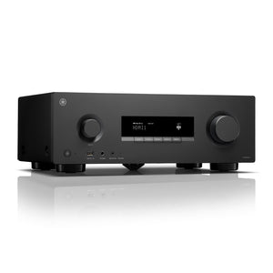 Front left angled image of Yamaha RX500A AV receiver showing round logo and headphone socket