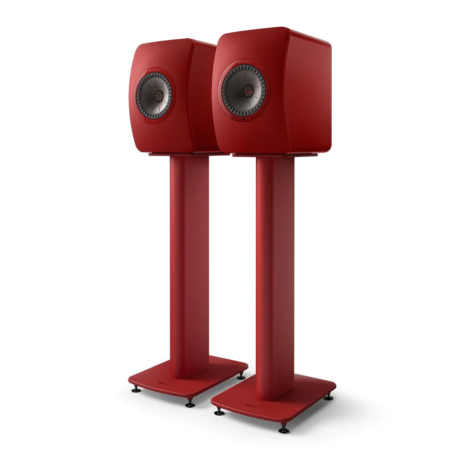 LS50-Wireless-II-on-S2-Floor-Stand_Crimson-Red-Special-Edition_Pair_Front_Spike-Disc_1024x1024